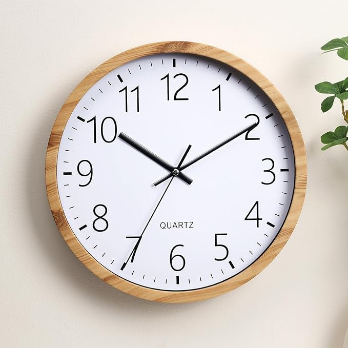 Modern 12 Inch Wooden Wall Clock Silent Non-Ticking Minimalist Home Decor
