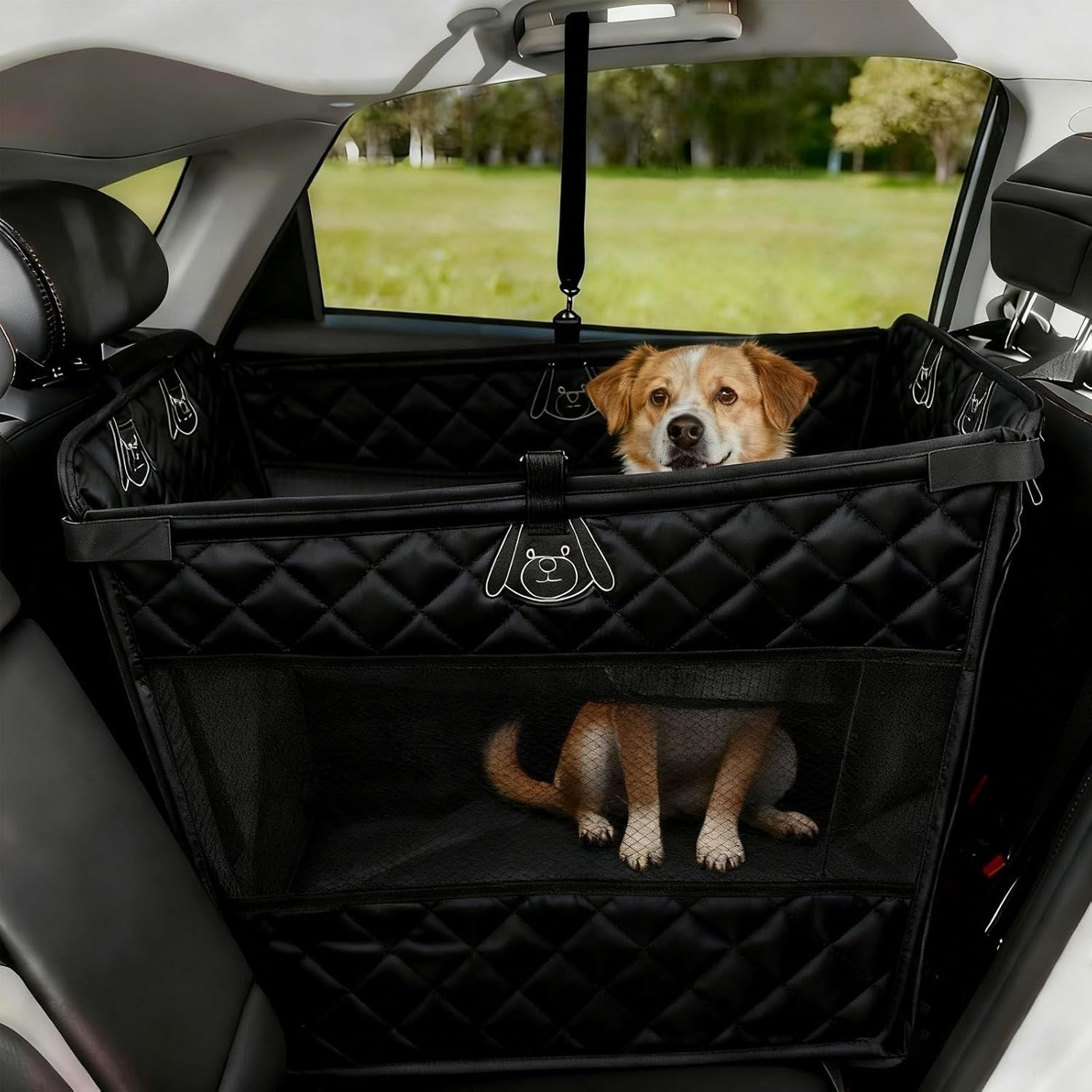 Waterproof Dog Car Seat Hard Bottom Pet Booster Bed Large Dogs Black