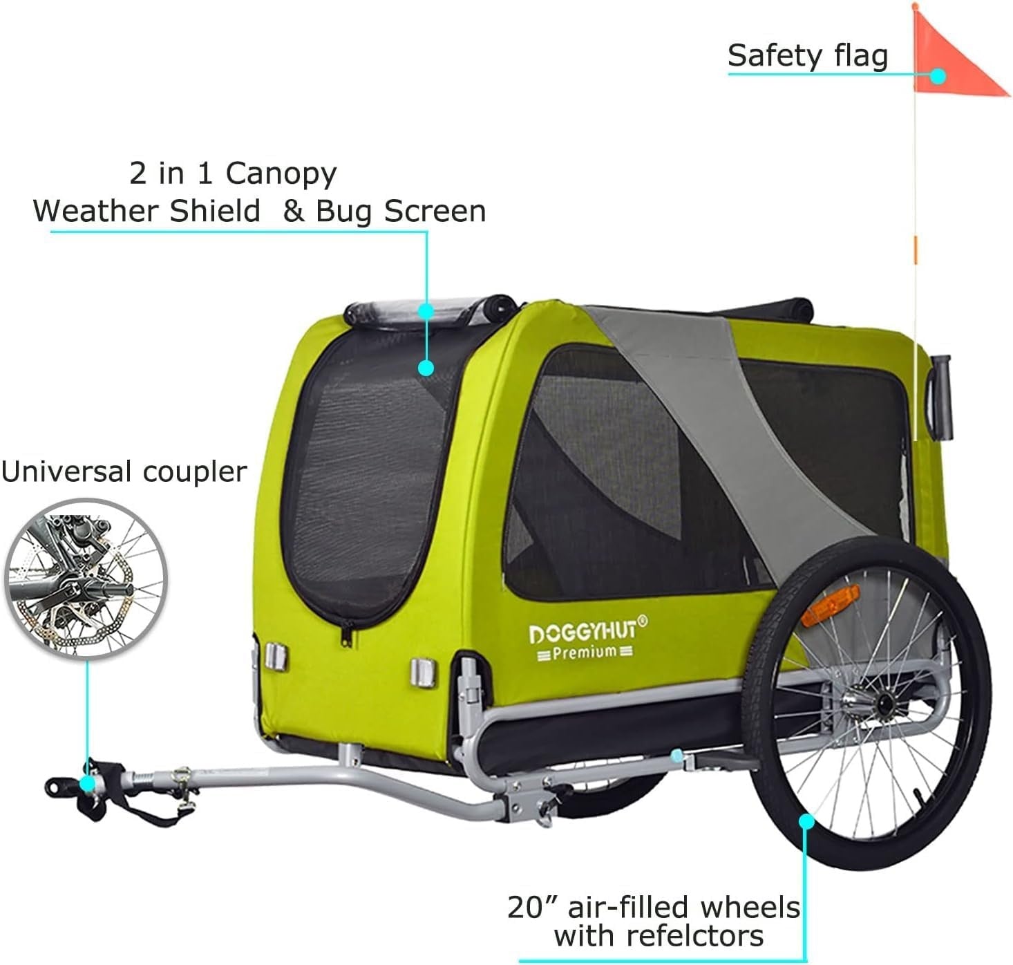 XL Dog Bike Trailer & Push Stroller 45kg Heavy Duty Green Black