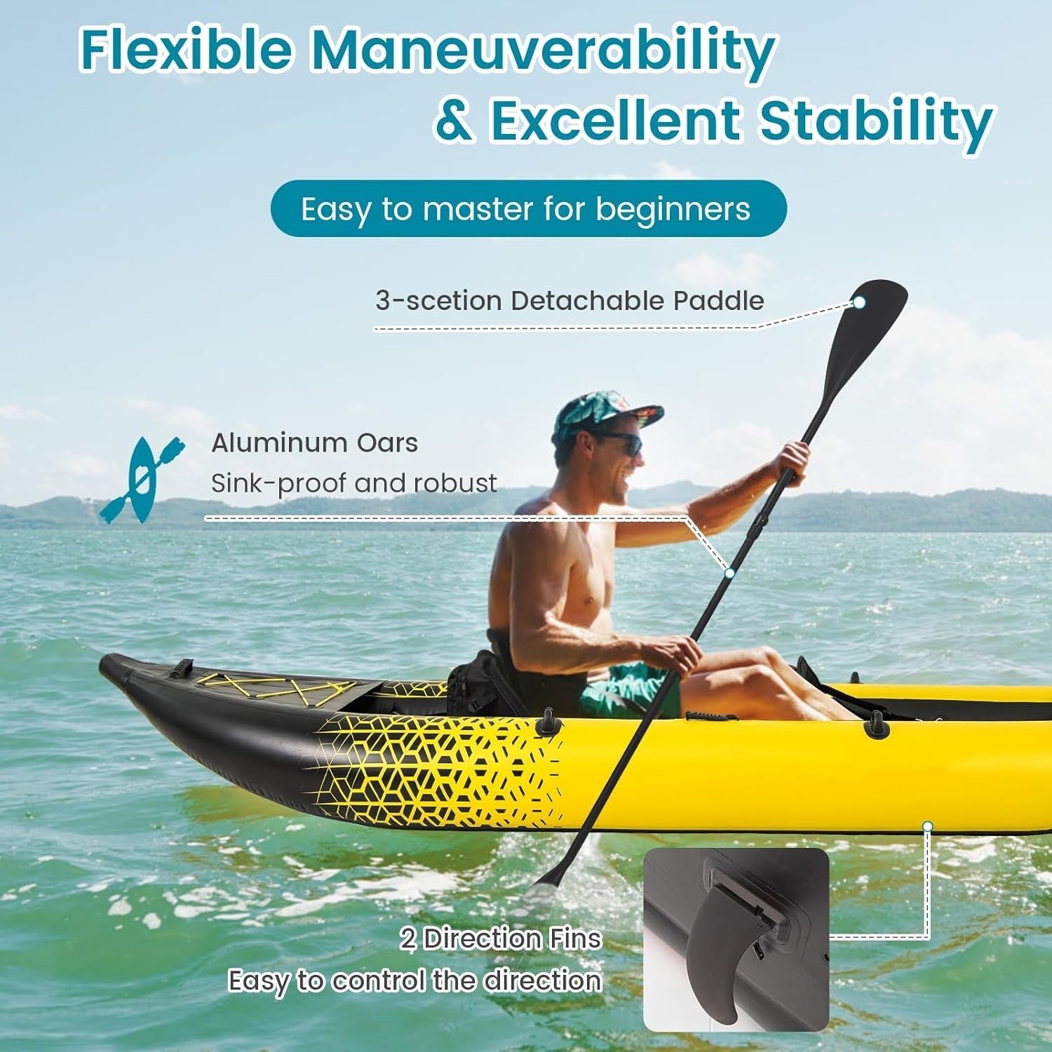 12.5FT Inflatable Kayak Canoe Set 2 Person w/ Oars Pump Yellow