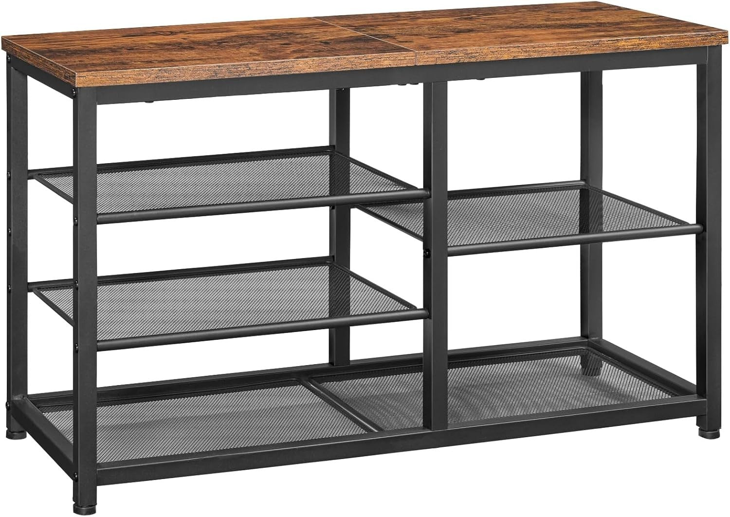 Rustic Brown 5-Tier Shoe Storage Bench with Seat Metal Frame Entryway Rack