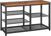 Rustic Brown 5-Tier Shoe Storage Bench with Seat Metal Frame Entryway Rack