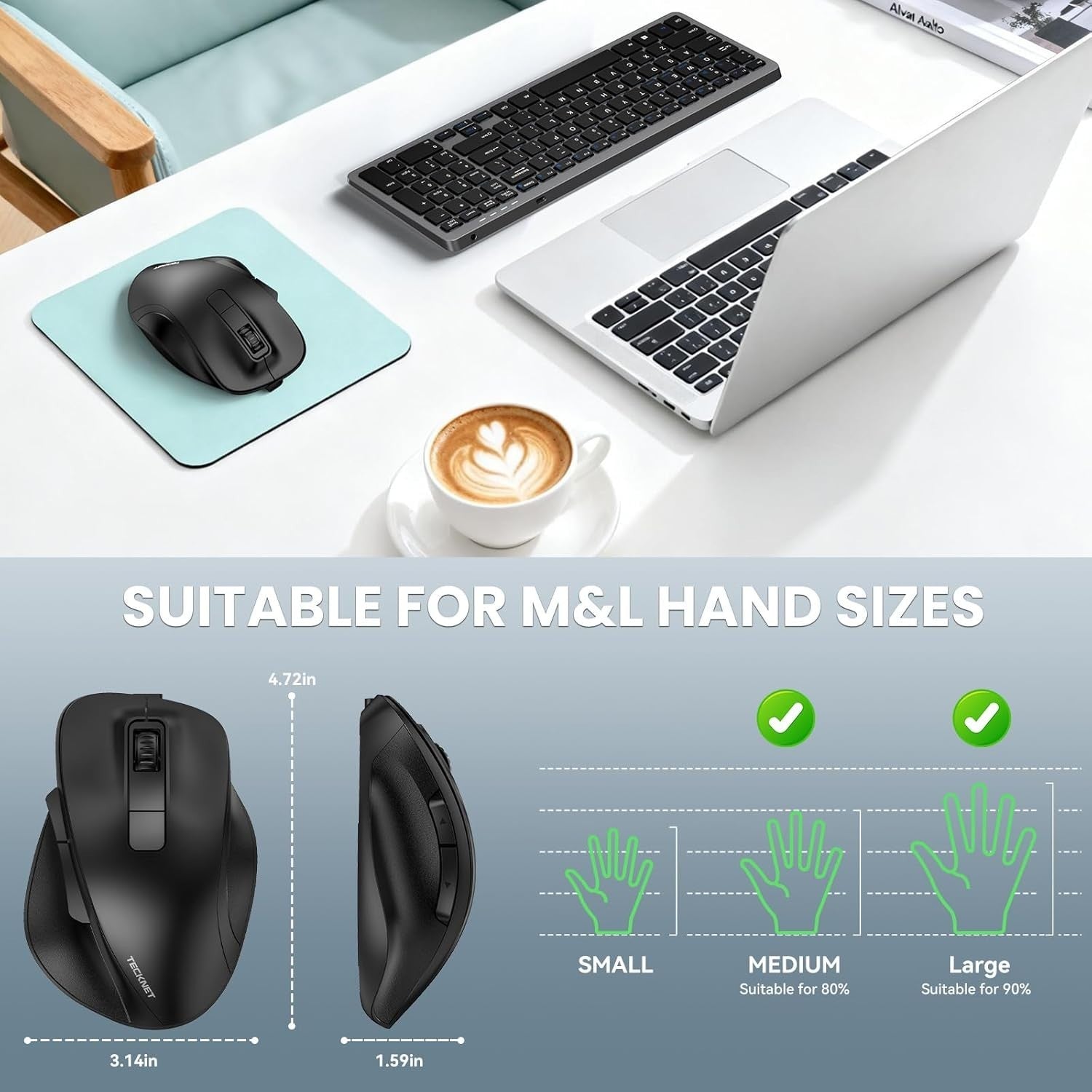 Wireless Bluetooth Mouse 4800 DPI Silent Ergonomic USB Rechargeable