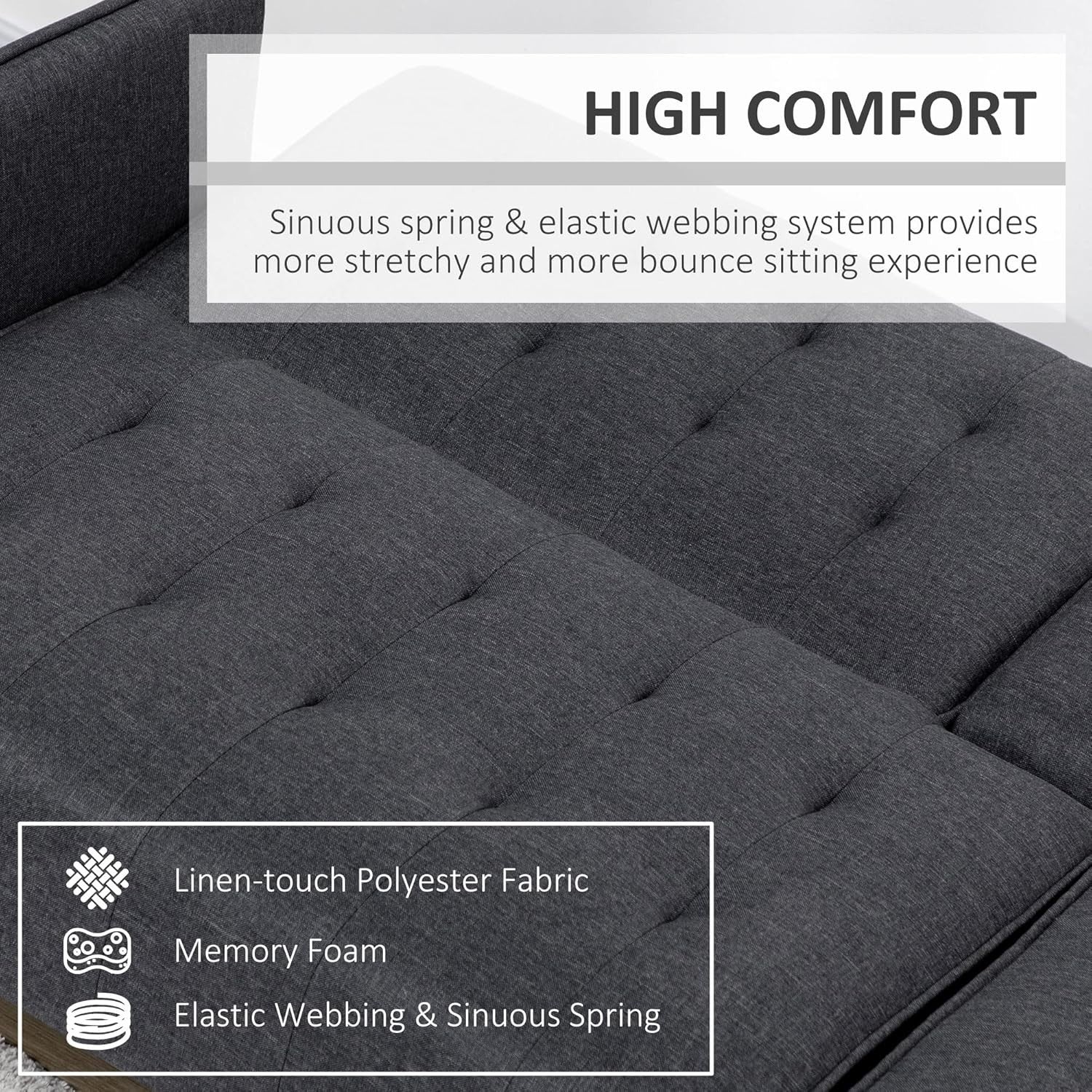 Click Clack Sofa Bed 3 Seater Grey Linen Couch w/ Cup Holders