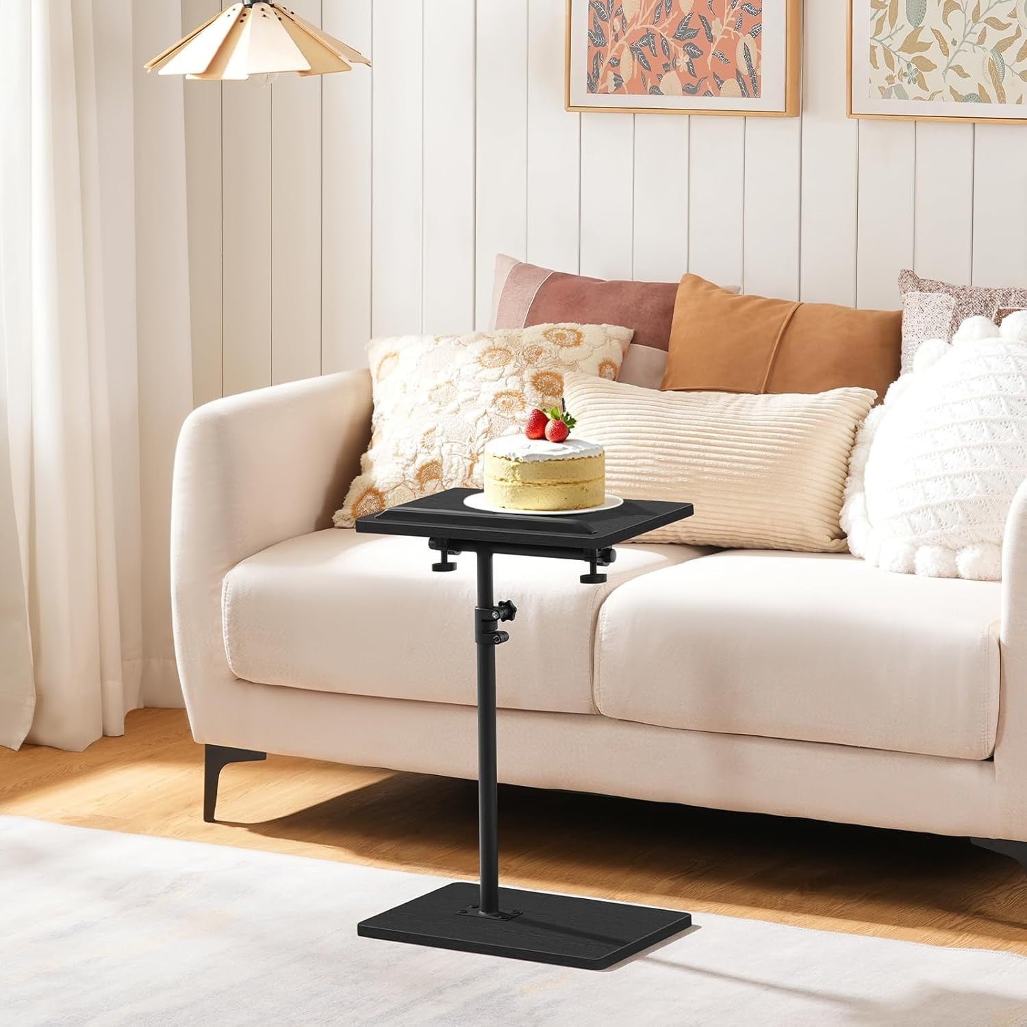 Adjustable 360° Rotating C-Shaped Side Table with Tilt Top & Device Slot