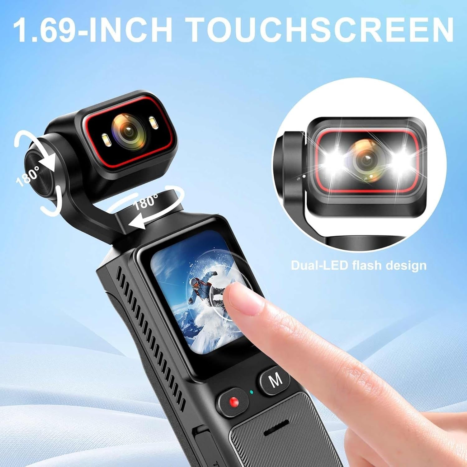4K WiFi Action Camera Rotating Lens Vlog Body Cam w/64GB Card