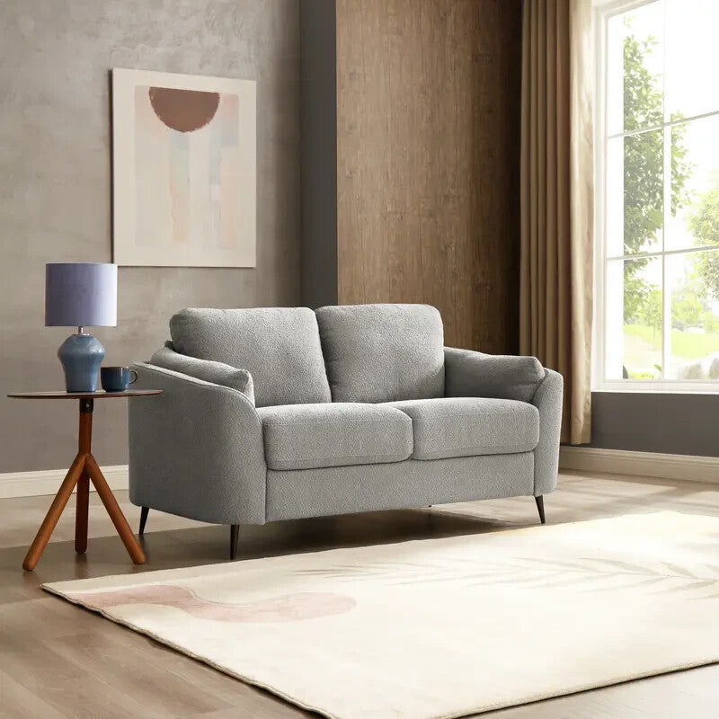 2 Seater Sofa Light Grey Boucle Fabric with Metal Legs Small Lounge