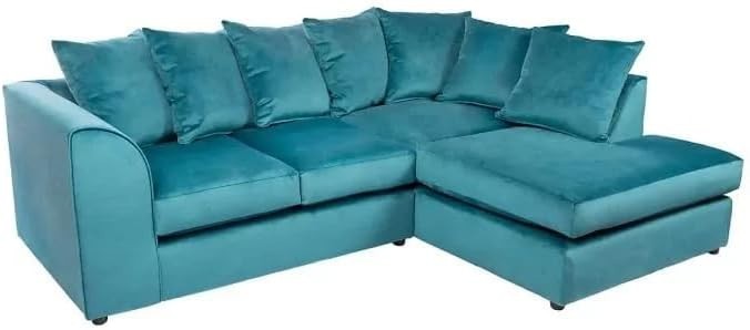 Teal Plush Velvet Right Hand Corner Sofa Modern L Shape 4 Seater