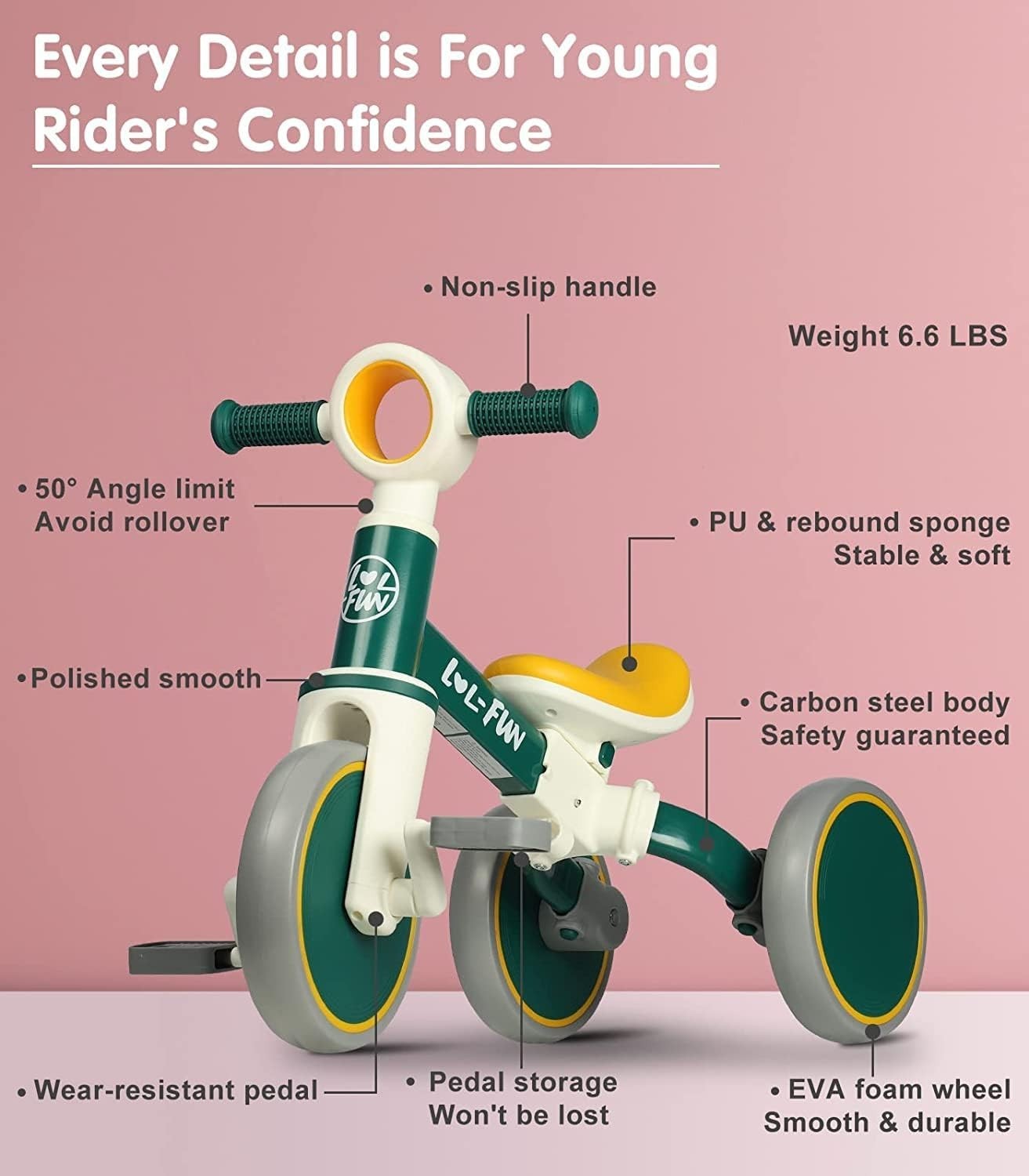 4 in 1 Kids Tricycle Balance Bike Toddler Ride On Removable Pedals 1-4Y