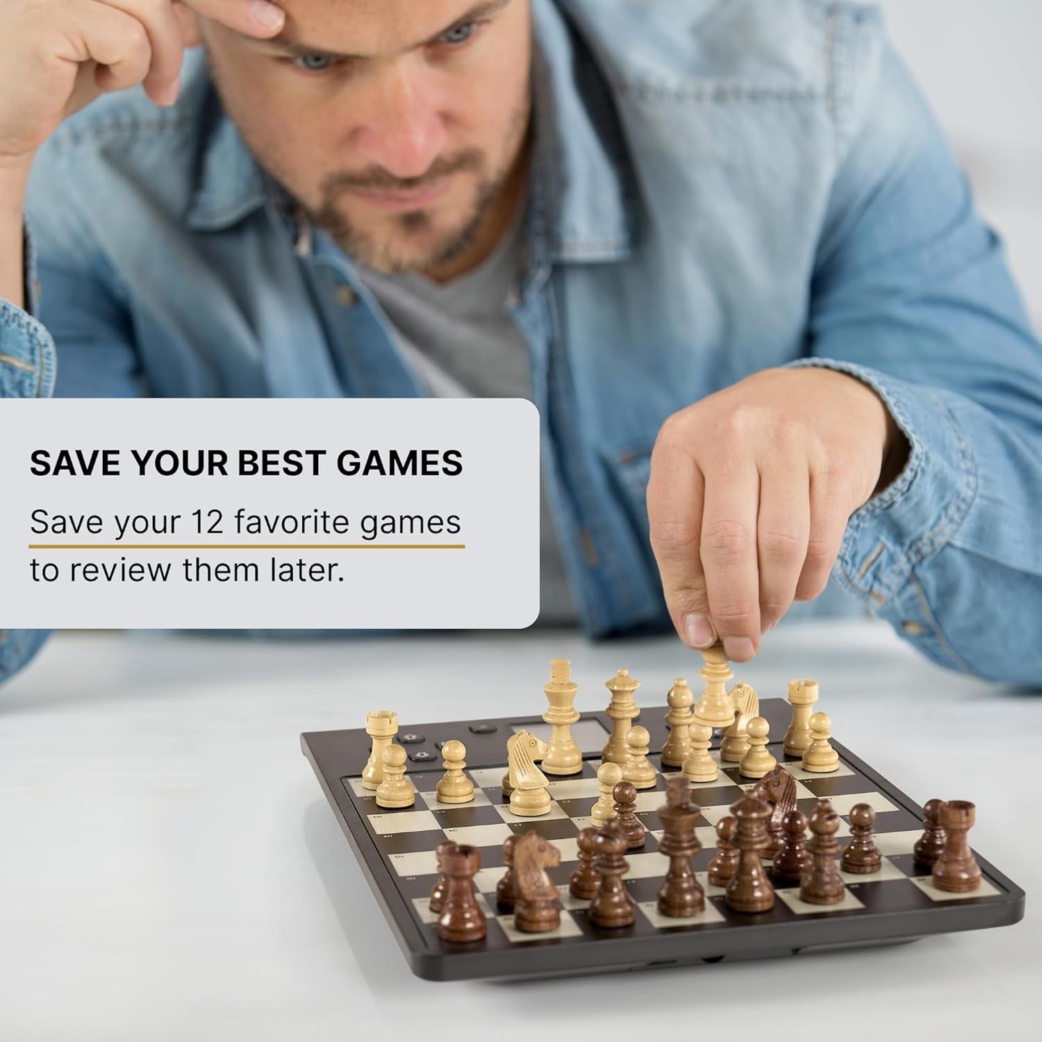 Premium Wooden Electronic Chess Computer – AI Training, LED Display, Portable