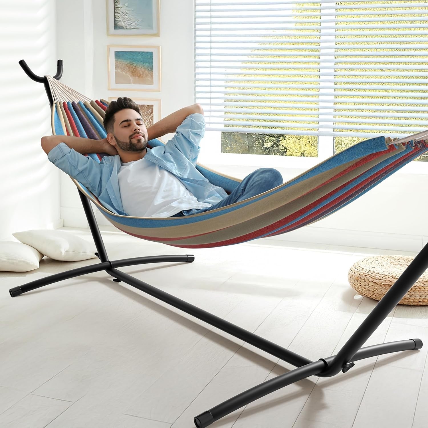 2-Person Luxury Hammock with Steel Stand, Heavy Duty 450lbs, Portable Comfort