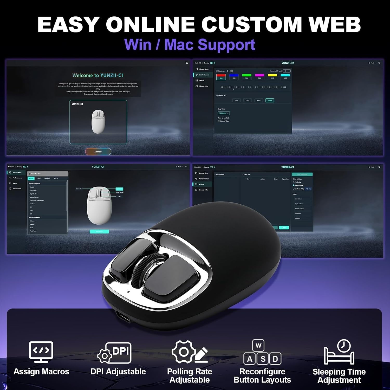 Rechargeable Wireless Mouse 4800 DPI Bluetooth 2.4G USB-C Multi Device