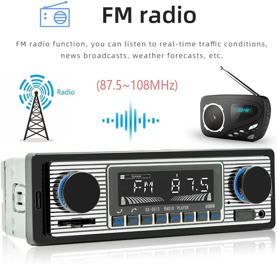 7" Single Din Car Stereo Bluetooth FM USB AUX