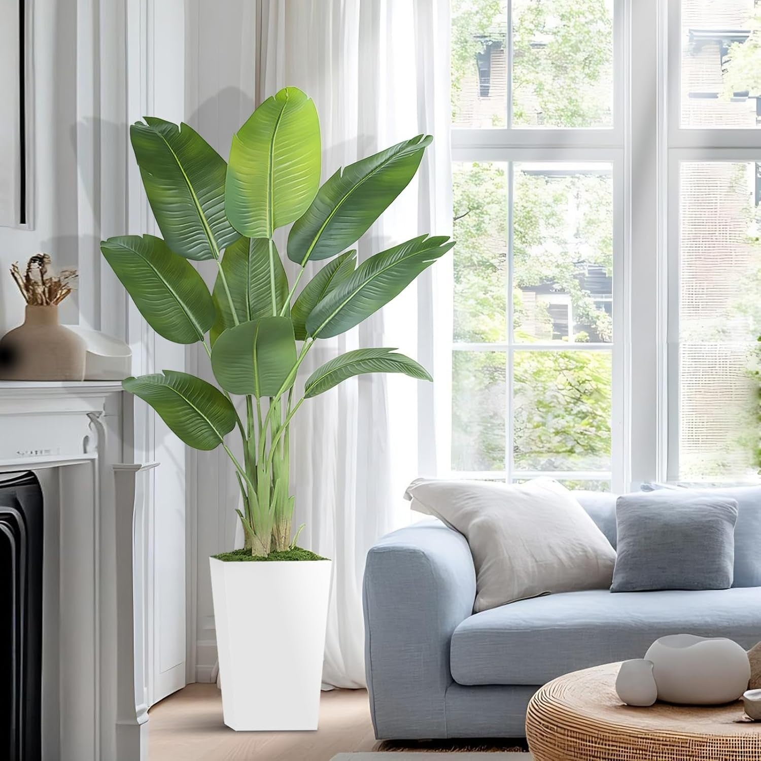 Bird of Paradise Plant 6ft 180cm Lifelike Indoor Potted Tropical Decor White Pot