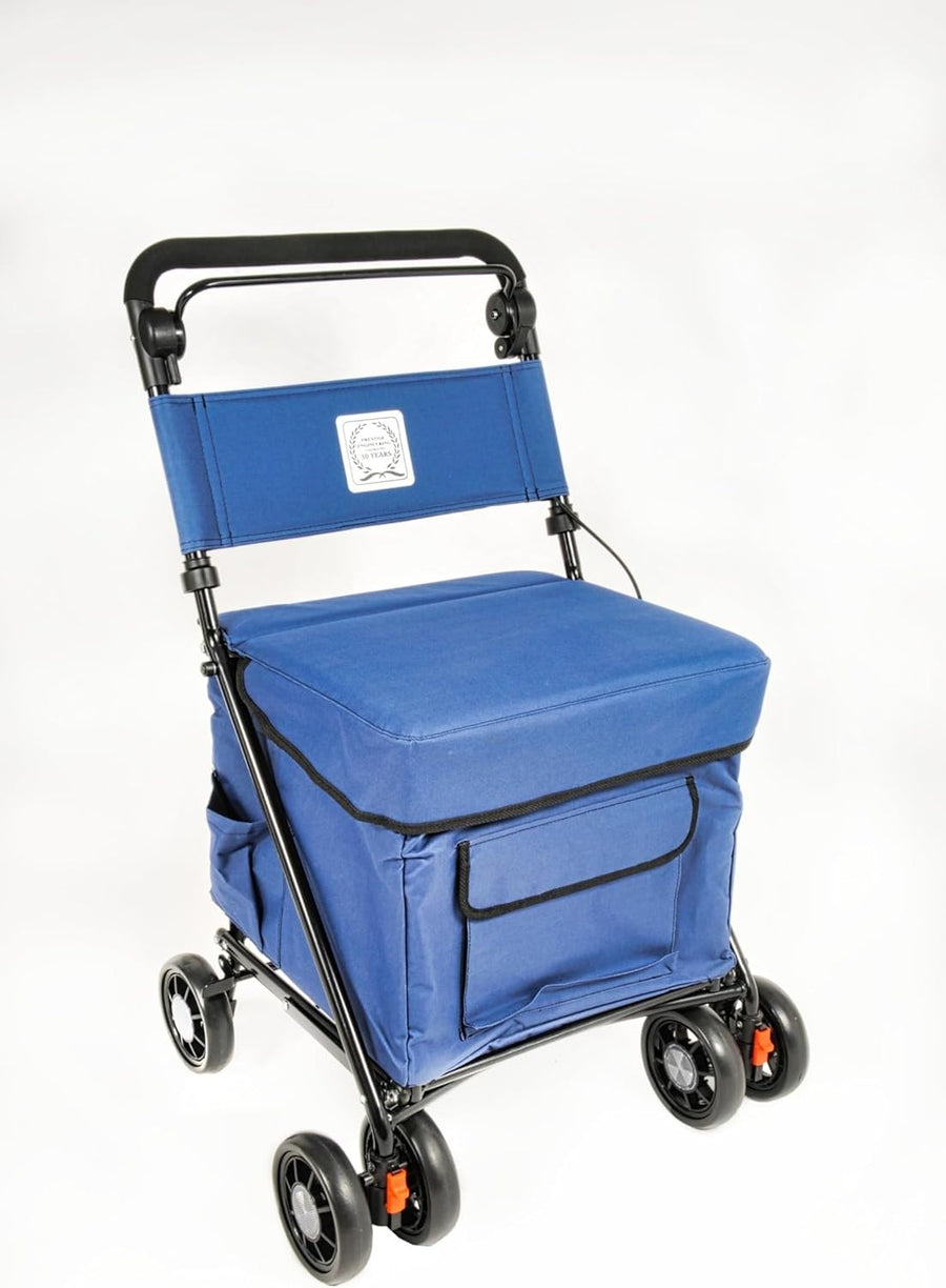 Blue 4-Wheel Walk & Rest Shopping Trolley – Padded Seat & Backrest