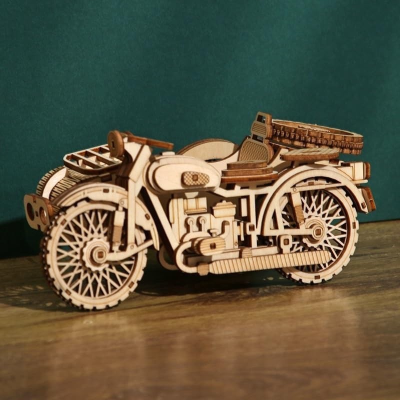 3D Wooden Motorcycle Puzzle Model Kit - DIY Brain Teaser for Adults & Teens