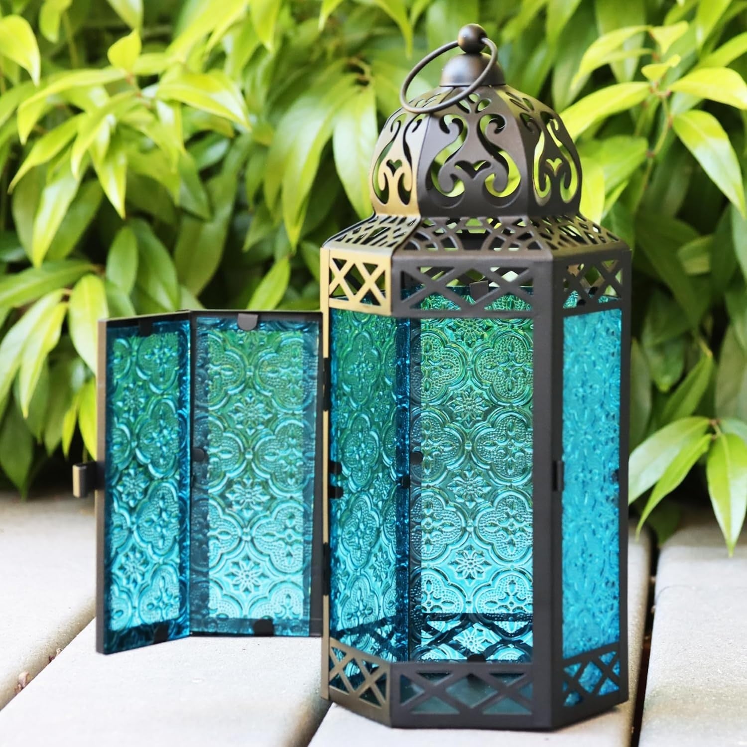 Set of 3 Blue Moroccan Candle Lanterns Home Decor