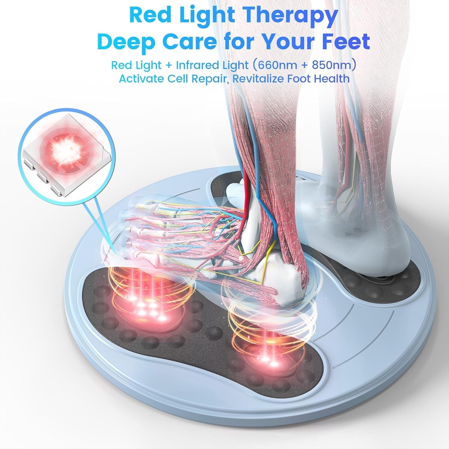 3-in-1 EMS & TENS Foot Massager with Red Light for Pain & Circulation