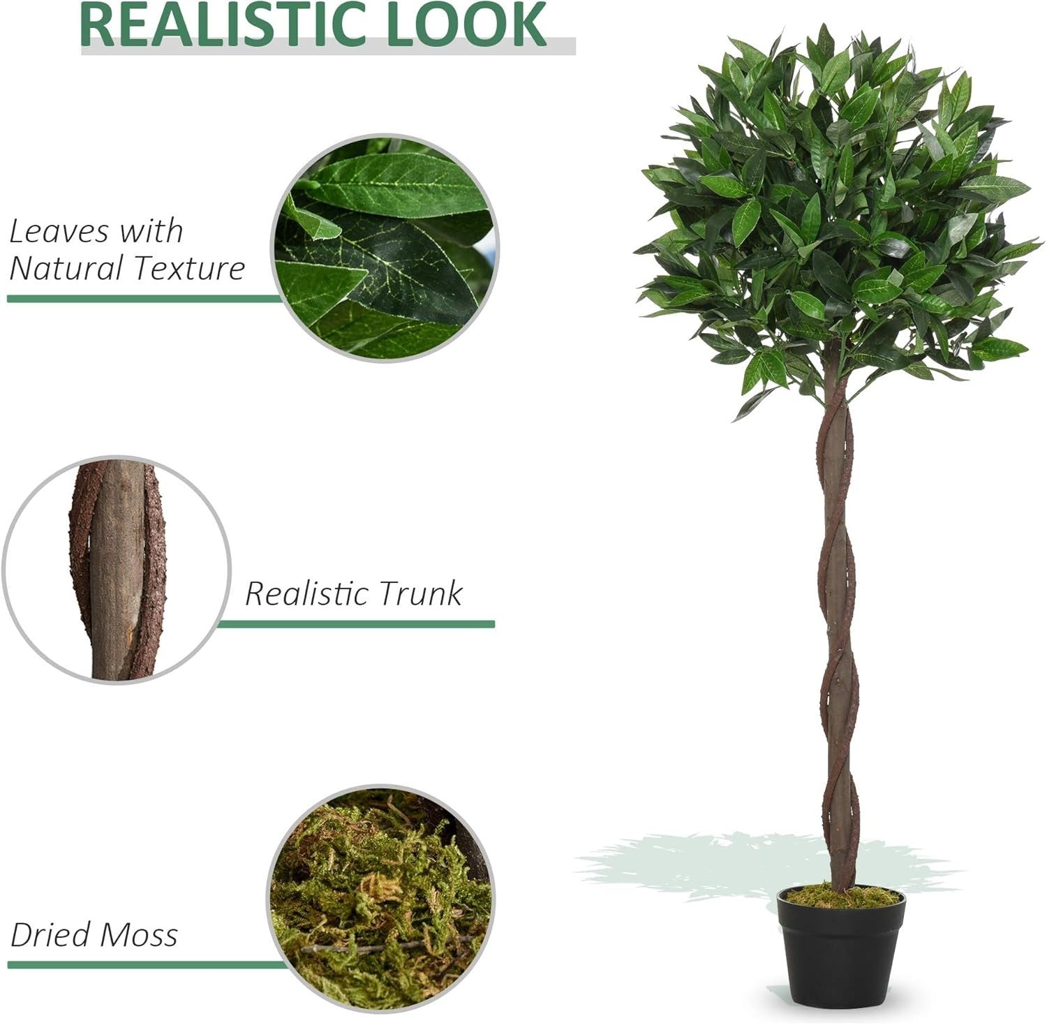 Set of 2 Artificial Bay Laurel Trees 120cm Potted Faux Green Topiary Home Garden