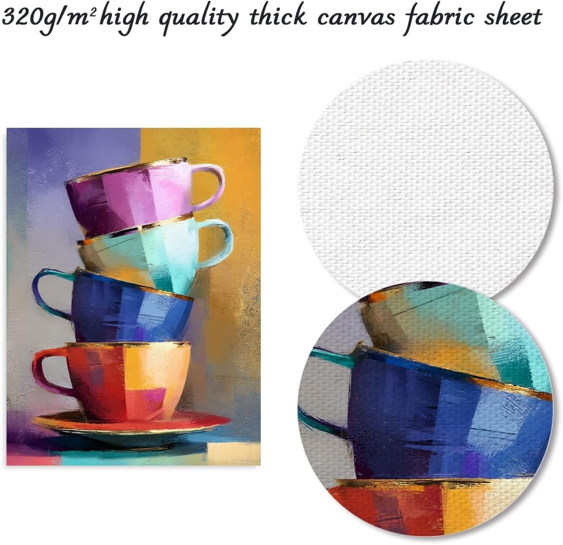 Colorful Coffee Cups Wall Art Print 12x16in Kitchen Cafe Decor