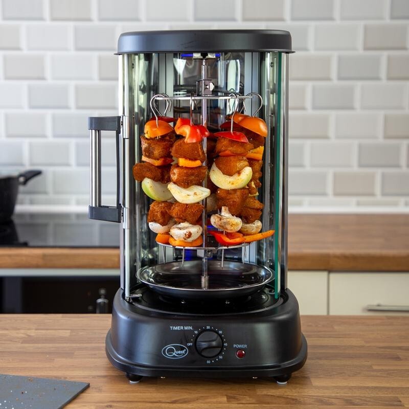 Quest 10 Skewer Rotating Kebab Grill Machine 800W Indoor BBQ Cooker Timer