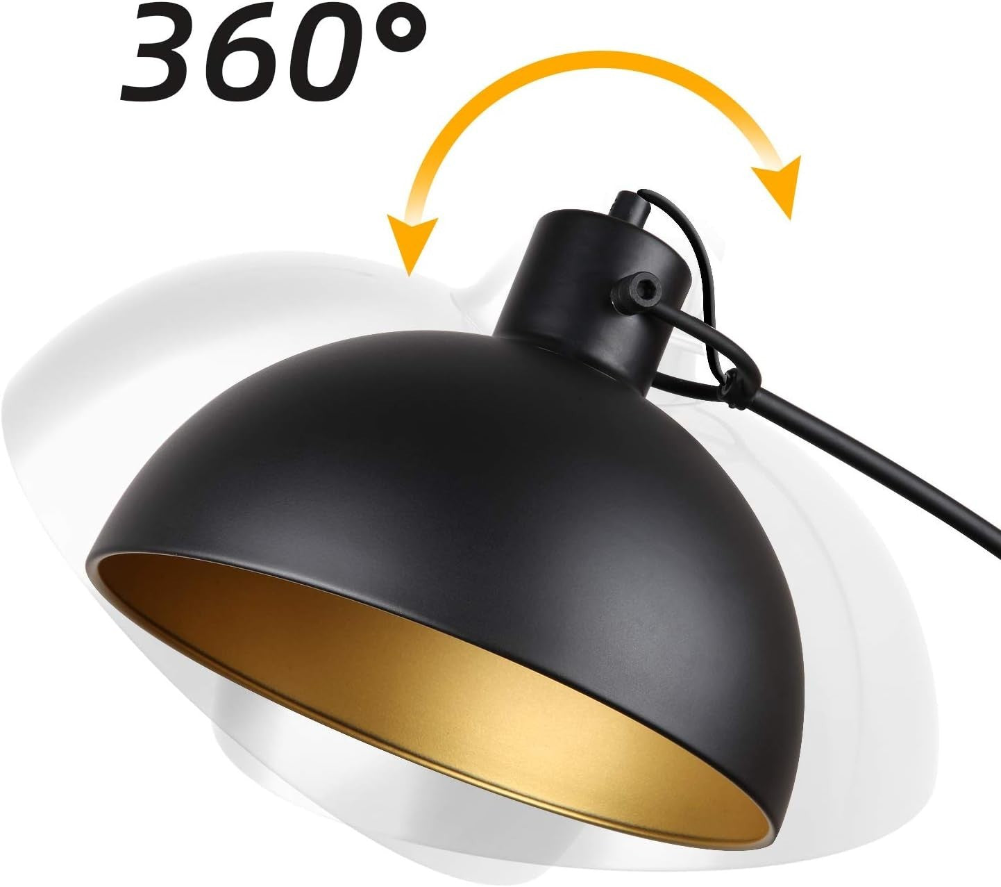 Adjustable Vintage Arc Floor Lamp | Black-Gold Metal Shade | Reading & Living