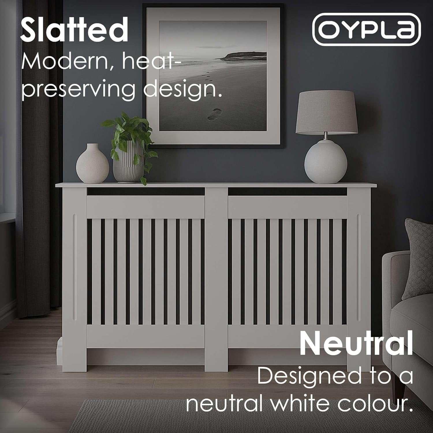 Large White Radiator Cover | Modern Slatted MDF Cabinet