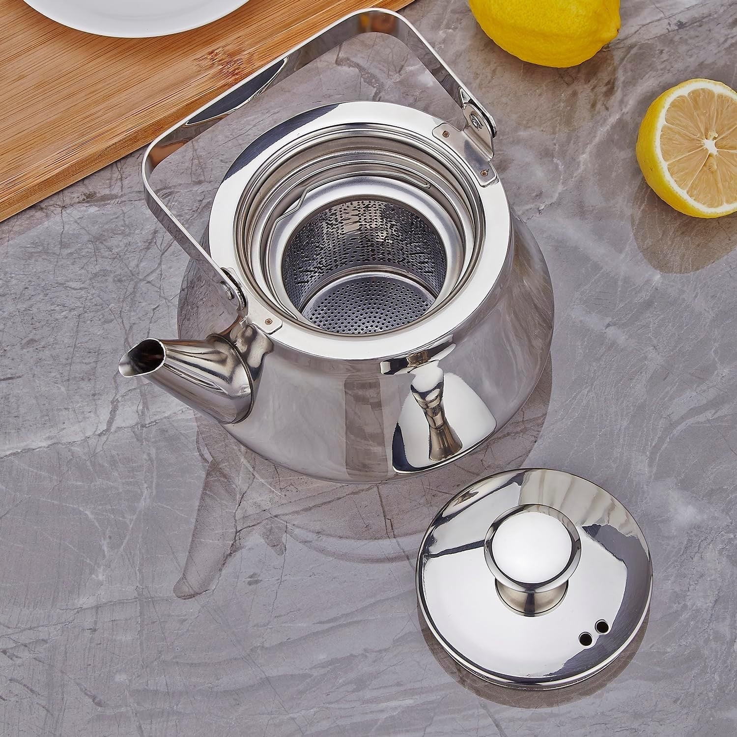 Stainless Steel Teapot 1.2L with Infuser Loose Leaf Tea Pot Silver