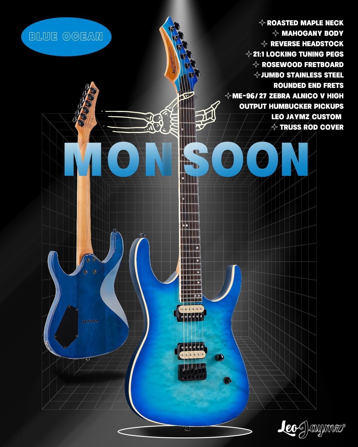 Electric Guitar HH Pickups Locking Tuners Maple Neck Blue Burst