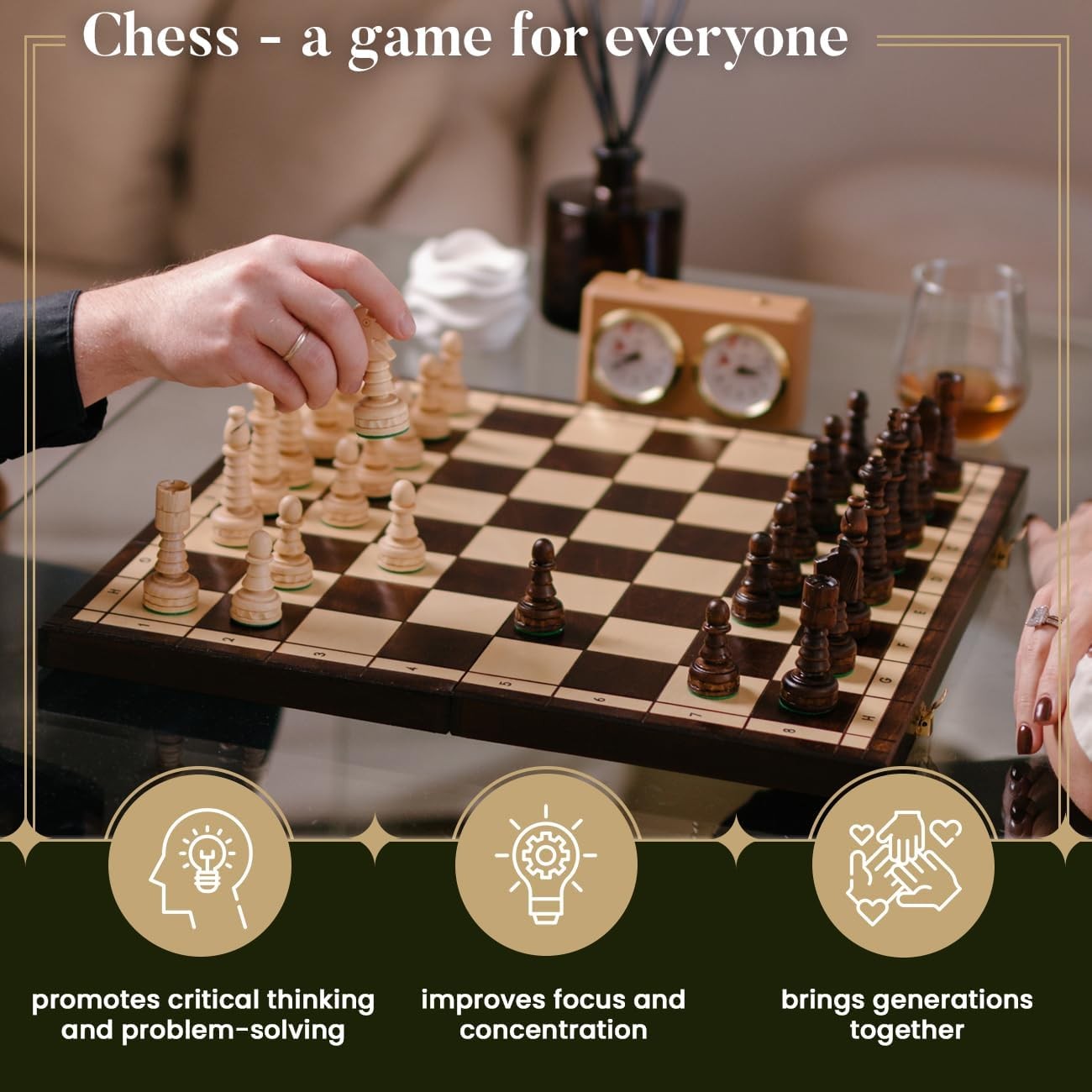 48cm Large Wooden Chess Set – Handcrafted Folding Board & Elegant Pieces