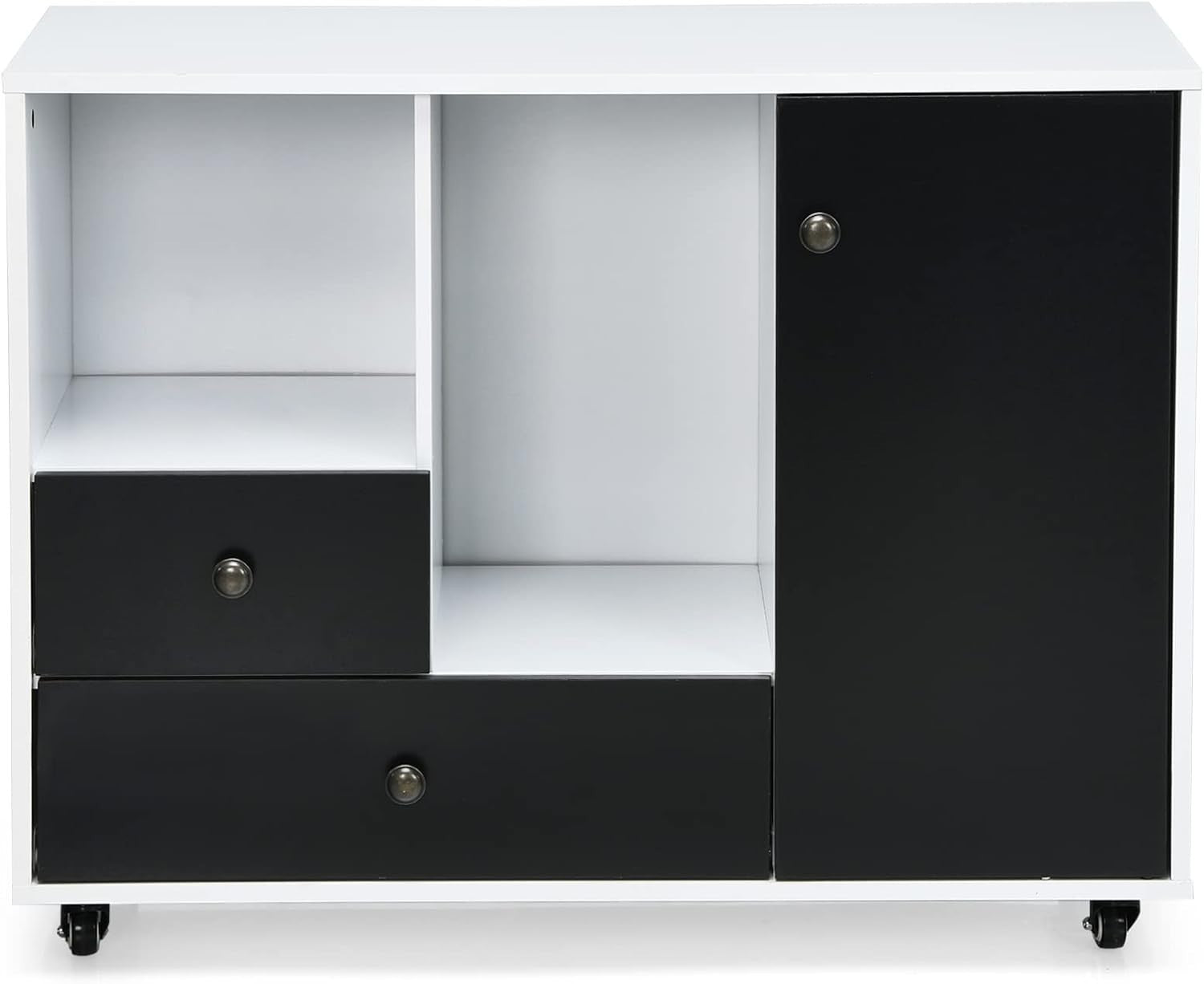 Black White Mobile File Cabinet 90cm Printer Stand Storage Unit