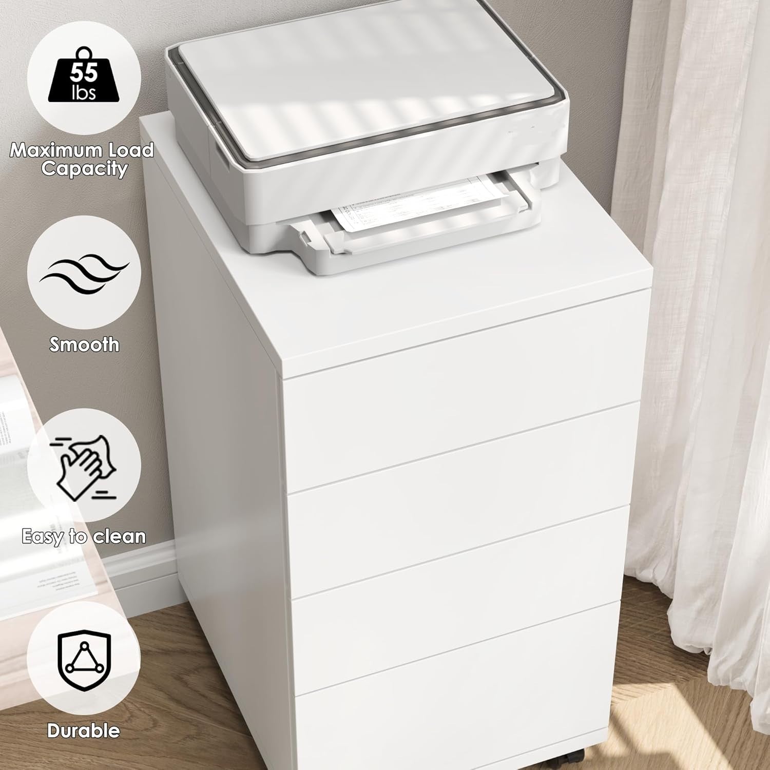 Slim Rolling 4 Drawer Under Desk File Cabinet Mobile Office Storage