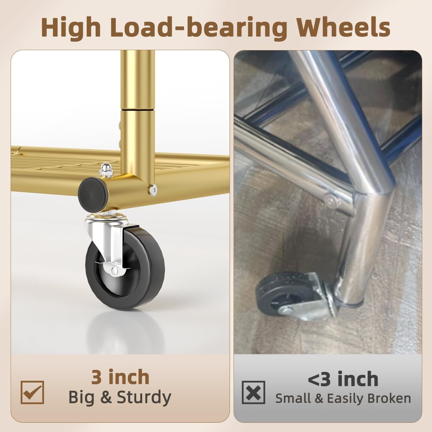 Gold Heavy Duty 252KG Clothes Rail With Shelves & Wheels