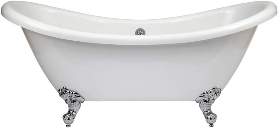 White Double Ended Freestanding Slipper Bath 1750x730mm Chrome Claw Feet