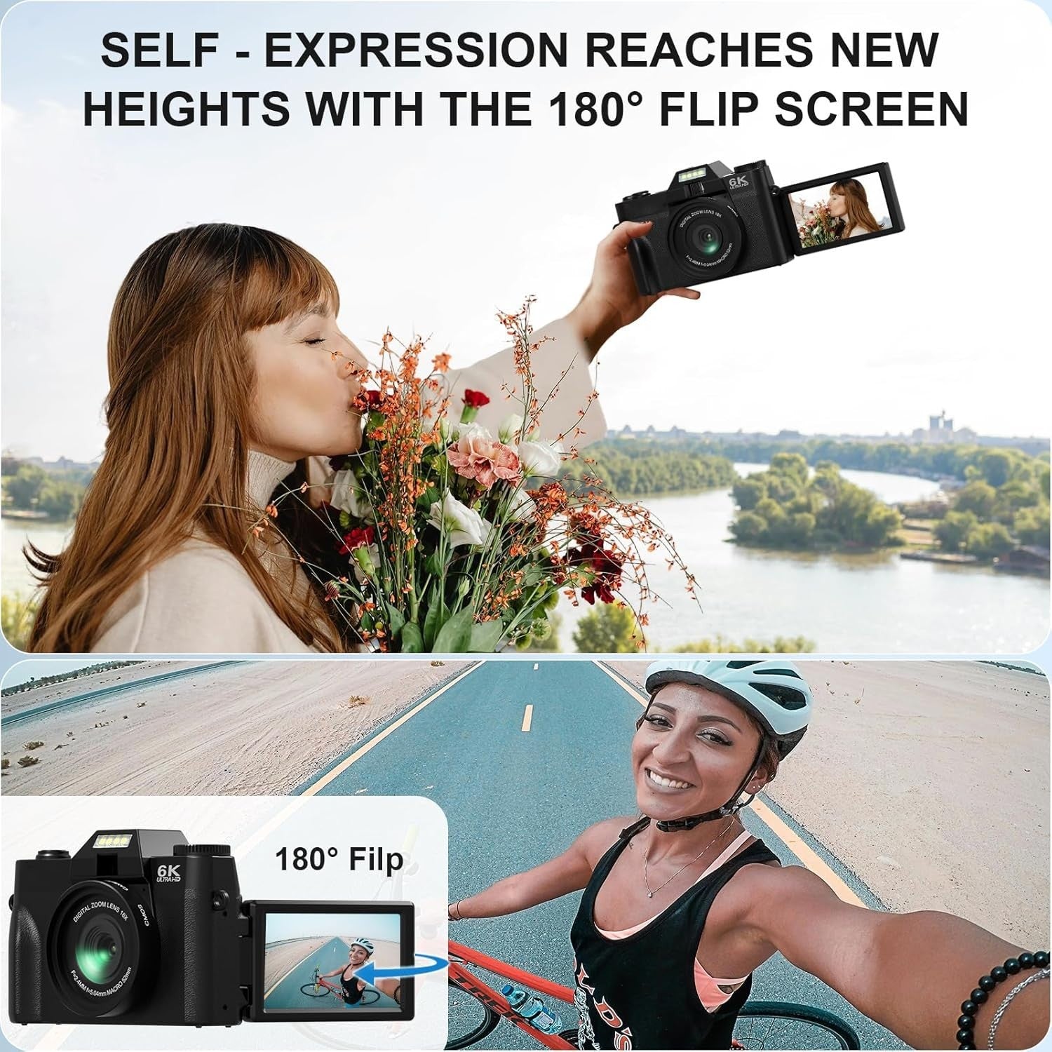 6K 64MP Vlogging Camera WiFi Wide Angle Lens w/ 64GB Card Mic
