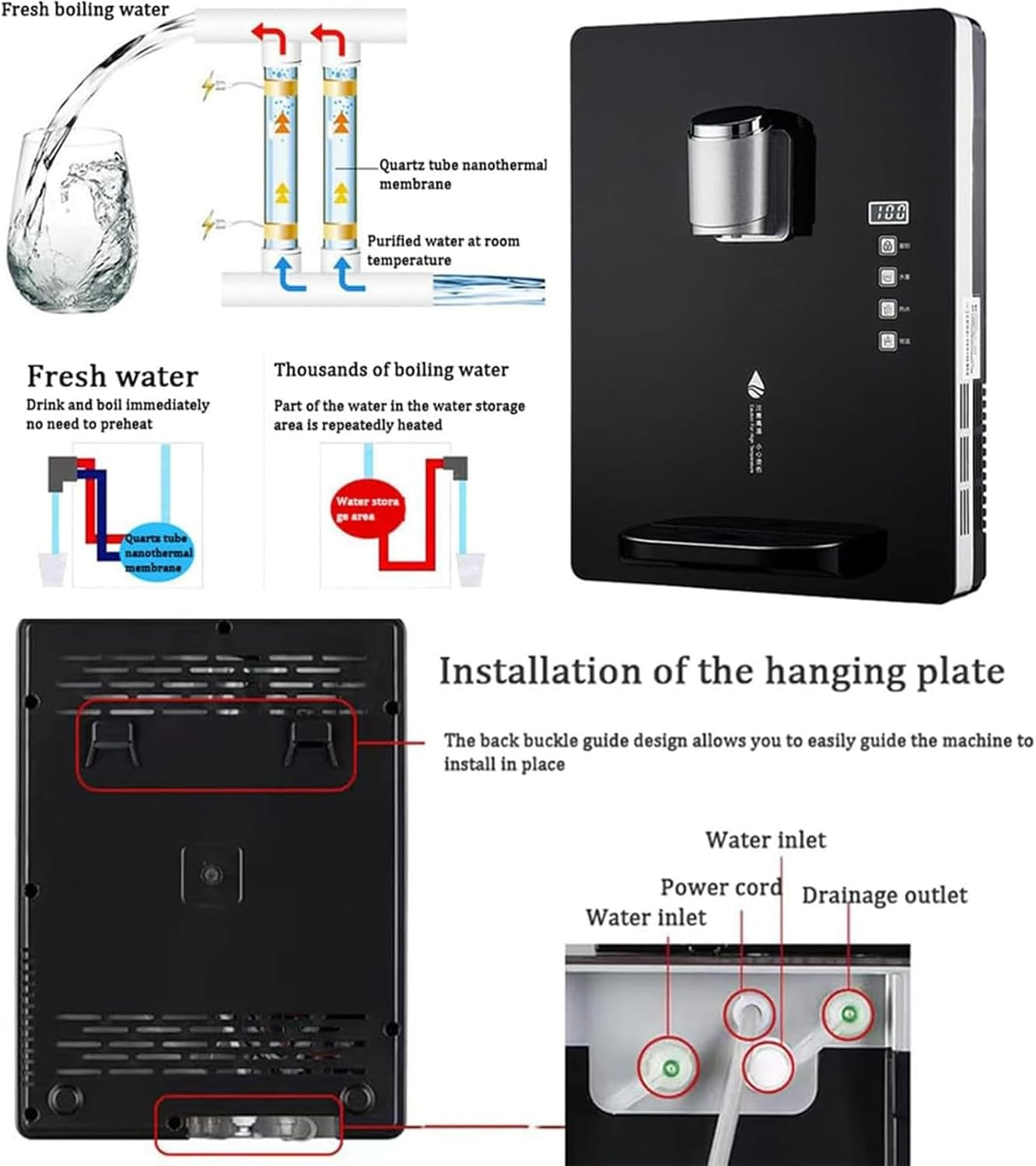 Wall Mounted Instant Hot Water Dispenser 2200W 3s Heat Child Lock