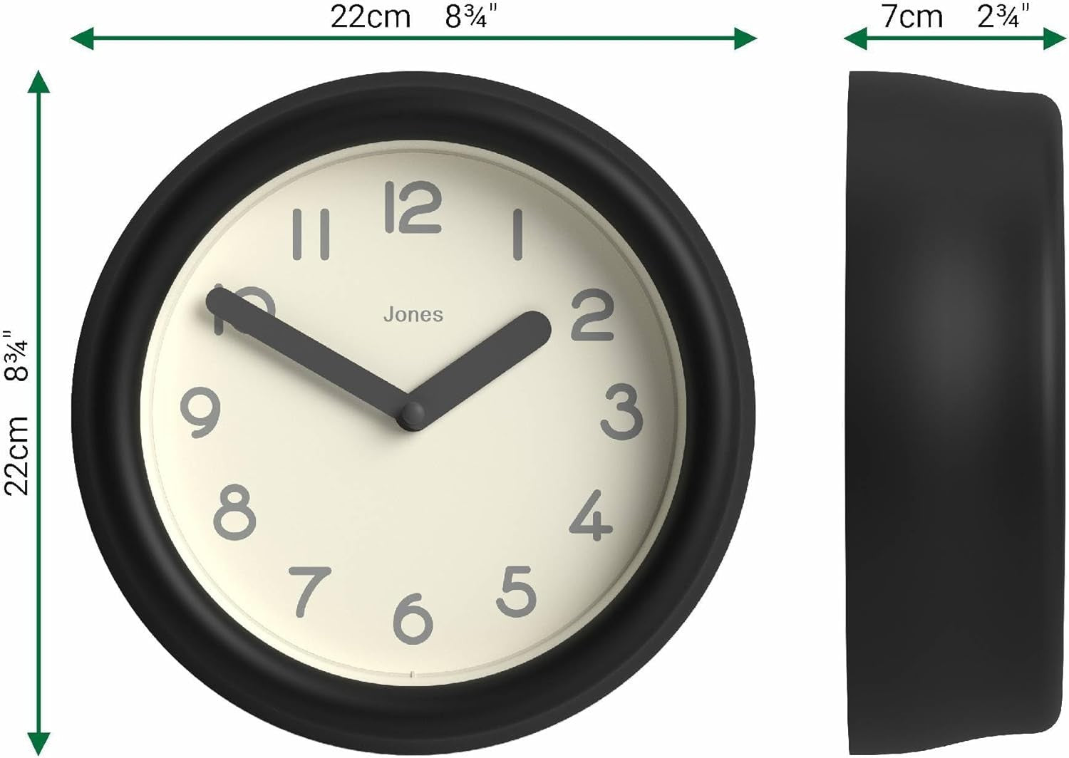 Small Black Wall Clock 22cm Modern Silent Quartz Round Minimalist Home Decor