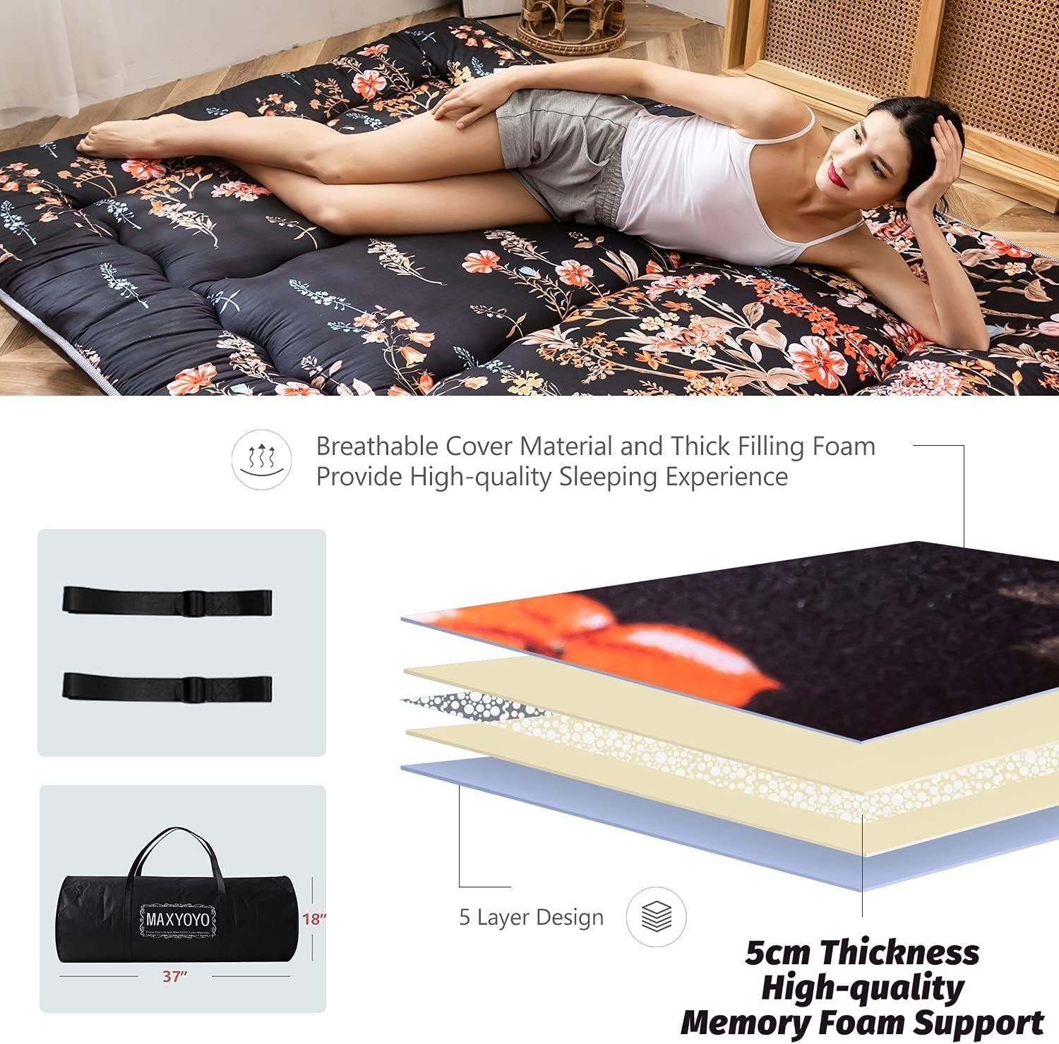 Japanese Floor Mattress Futon King Size Thick Tatami Pad Foldable Sleeping Mat