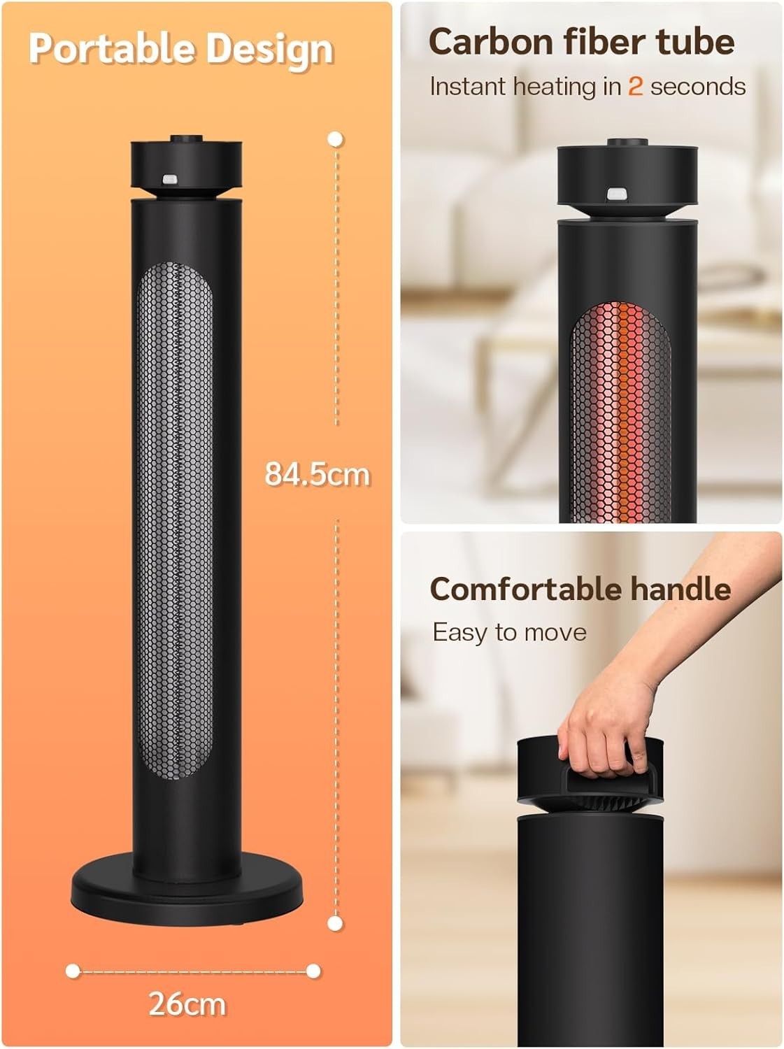 Outdoor Infrared Heater 1500W Fast Heating 8 Modes Remote Tip-Over Safe