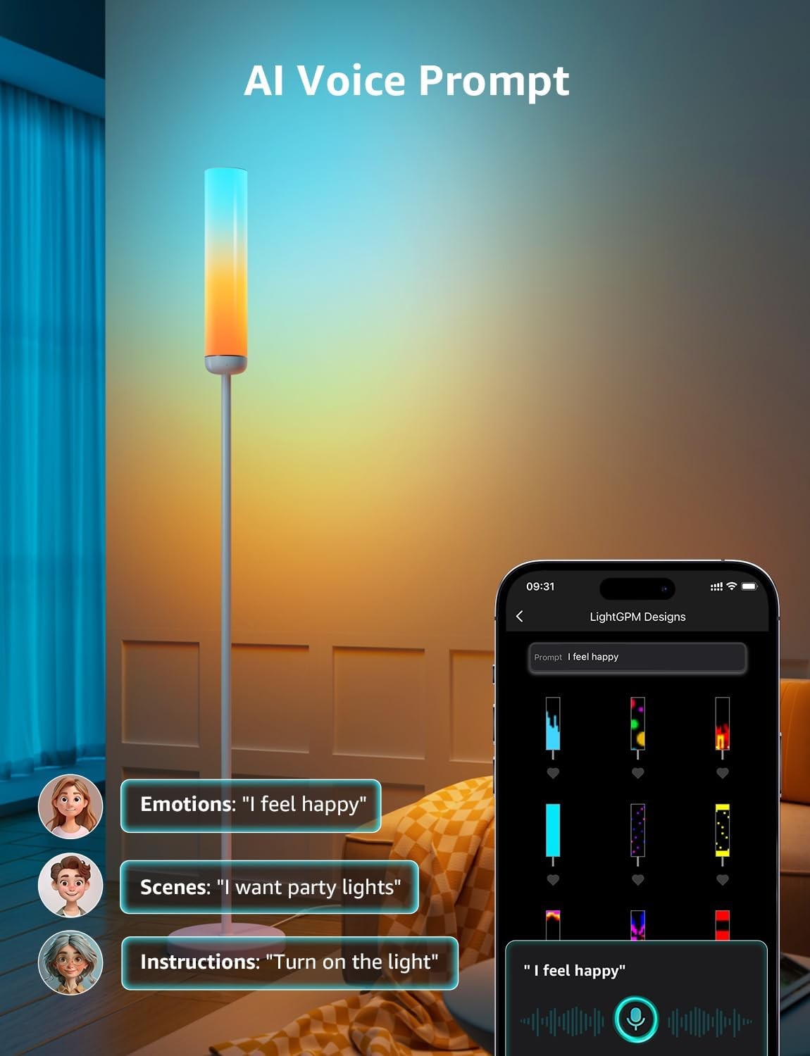 Smart RGB Corner Floor Lamp Music Sync App Control Mood Light for Living Room