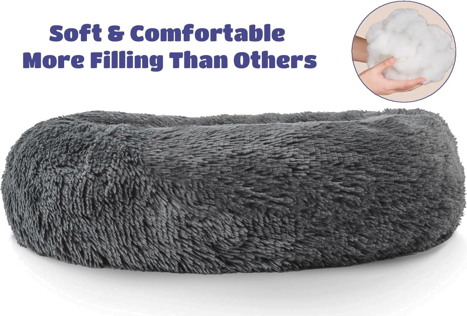 Large Calming Donut Dog Bed 80cm Washable Non Slip Dark Grey