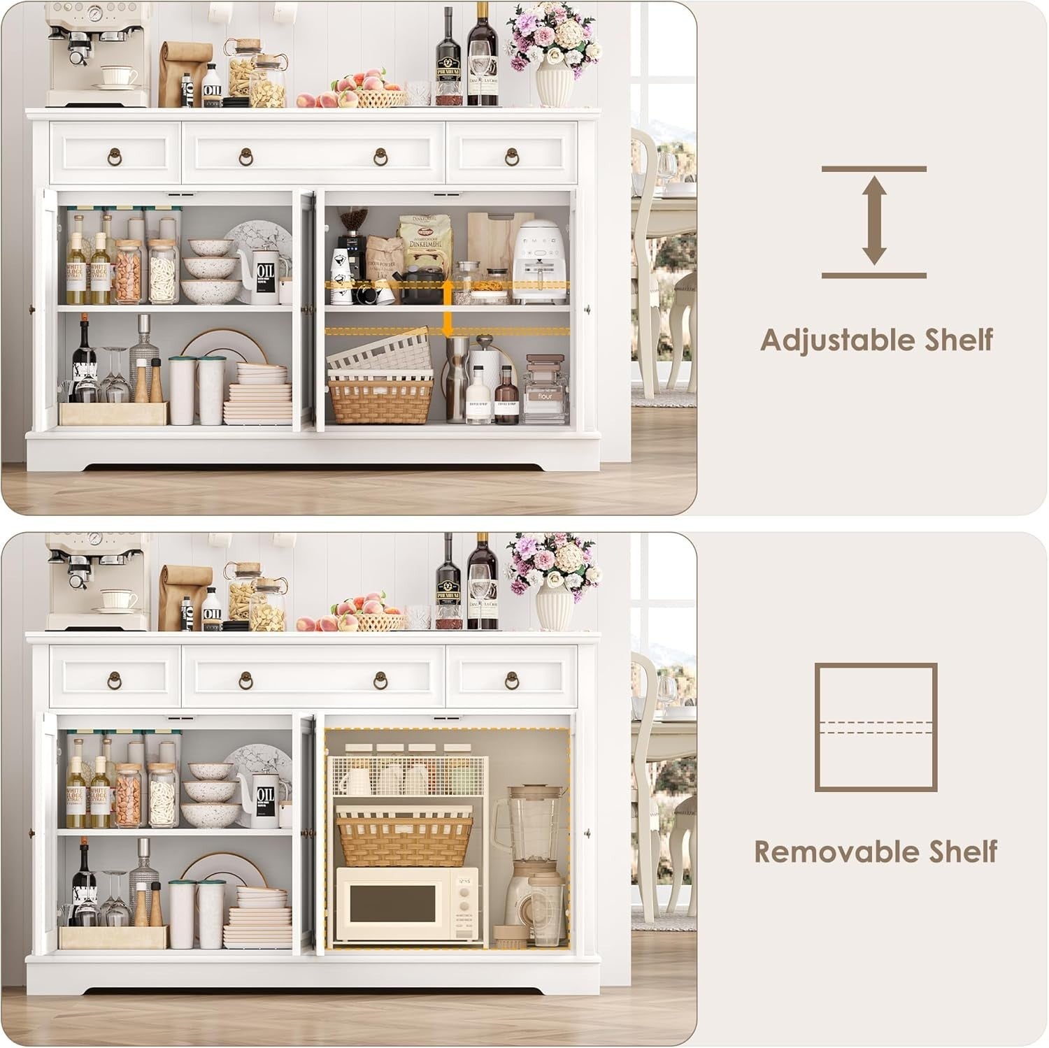 White Sideboard 4 Door 3 Drawer Cabinet Storage Unit Adjustable Shelves**