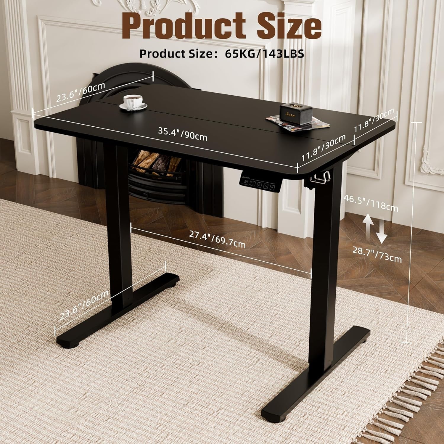 Electric Standing Desk Height Adjustable Sit Stand Home Office Table 90x60cm