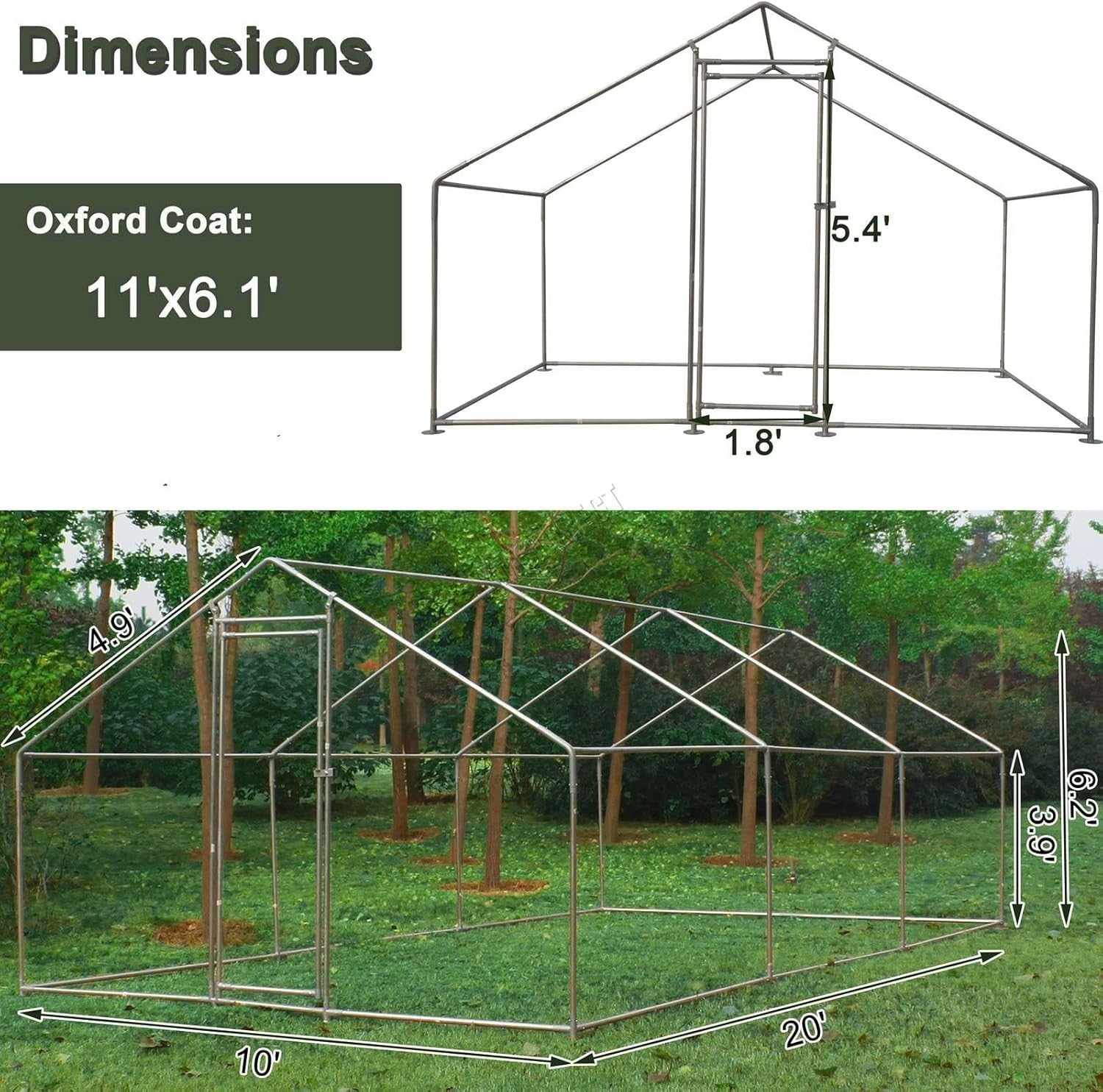 Extra Long Walk In Chicken Run Outdoor Metal Pet Enclosure 3x6x2m