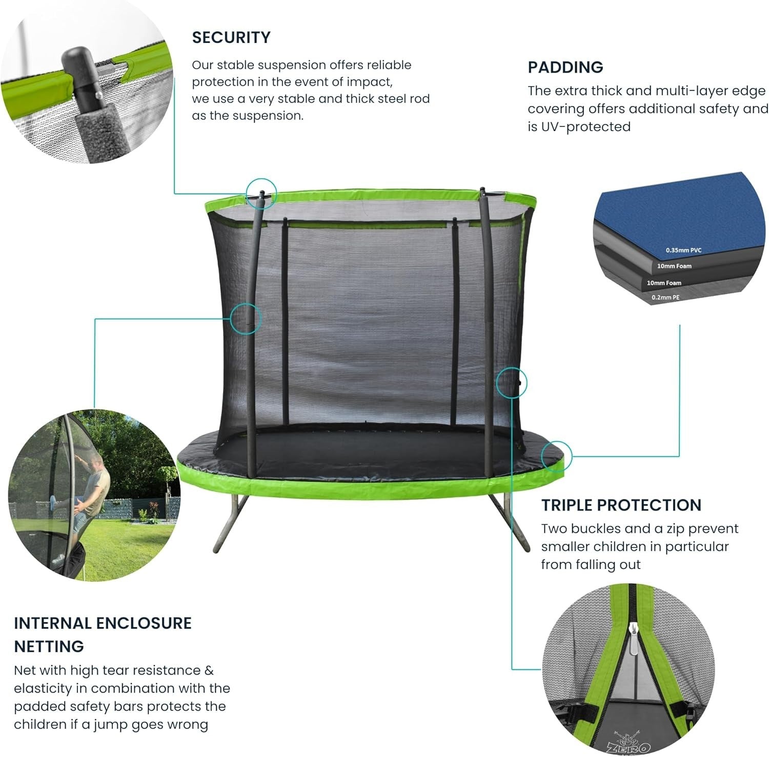 8ft Rectangular Garden Trampoline Safety Enclosure Kids Outdoor