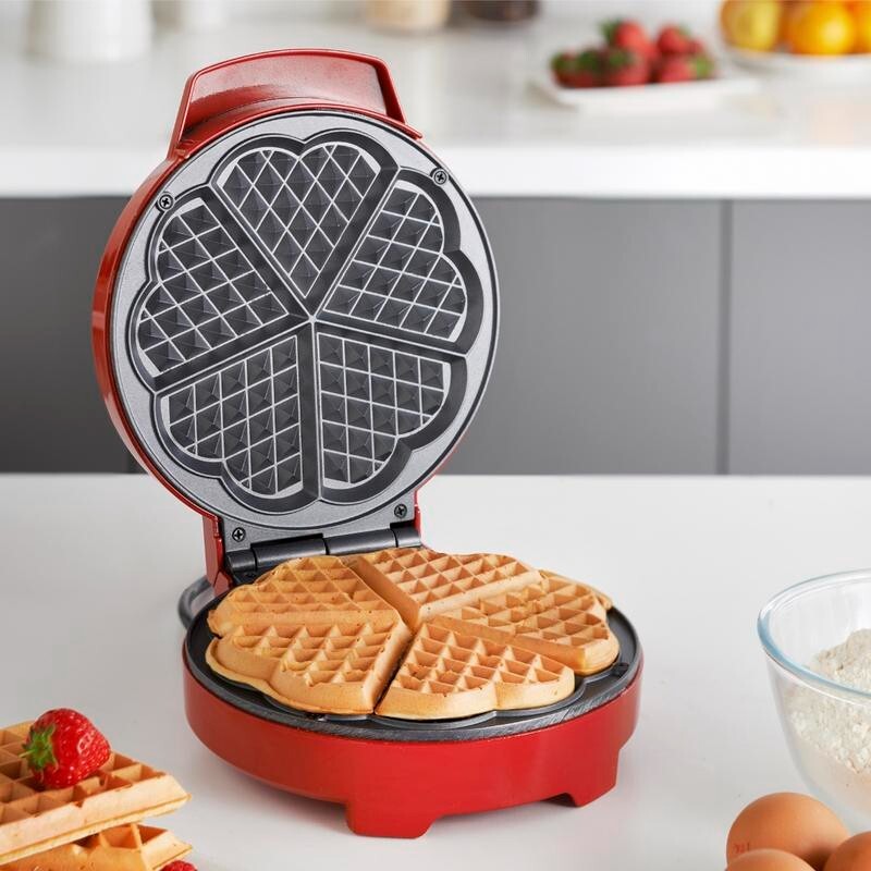 Heart Shaped Waffle Maker 1000W Non-Stick Plates Global Gizmos Belgian Sweet