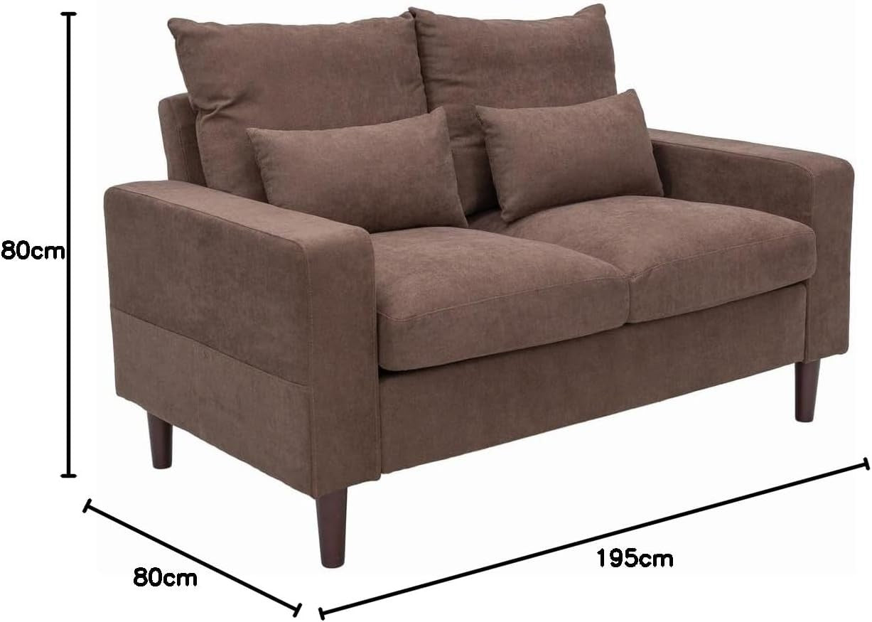 3+2 Seater Sofa Set Brown Linen Cushions Modern Compact Fabric Couch Suite