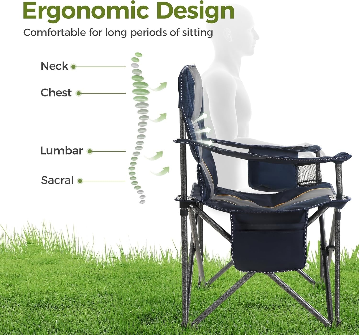 Heavy Duty Folding Camping Chairs 2-Pack with Cooler Bag & Carry Case