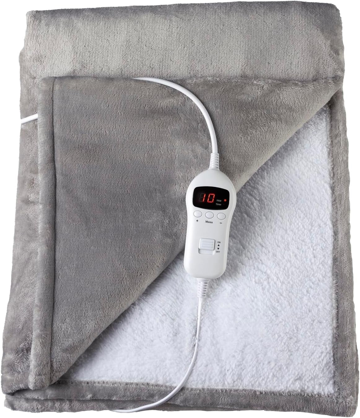 Electric Heated Throw Blanket Fast Heat Fleece 10 Settings Timer Grey 160x120cm