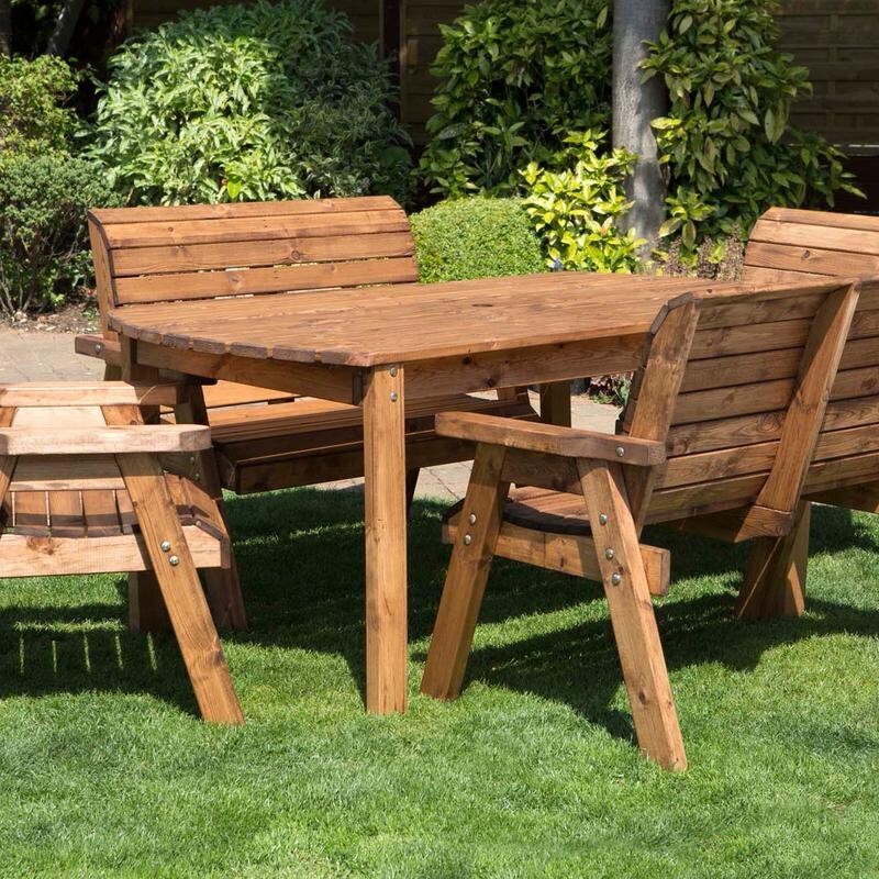 6 Seater Wooden Garden Dining Set Outdoor Table & Benches Rustic Patio Set